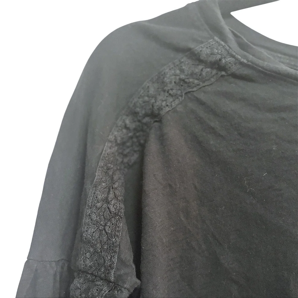 Anthropologie Eri + Ali Shiloh Balloon-Sleeved Top Boho Black Cotton Lace Size M